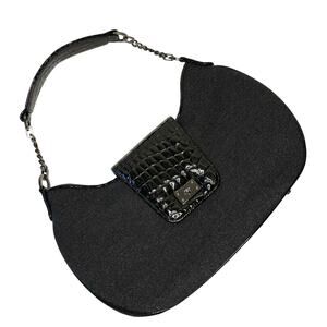 Worth Flannel & Patent Leather Shoulder Bag | Gray Black | Y2K Crescent Purse